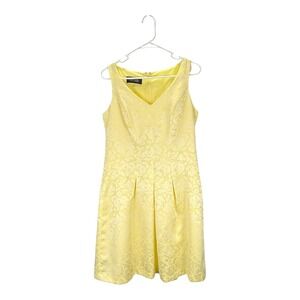 Black Label‎ Evan Picone Pale Yellow Floral Jacquard Fit & Flare Dress Size 6